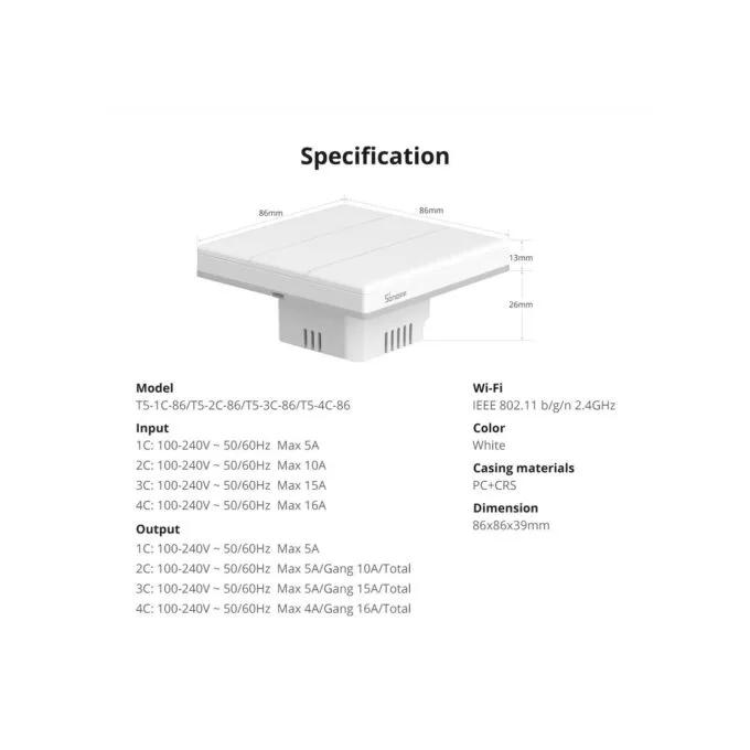 Sonoff WiFi Smart Wall Touch Switch - T51C - 1-Button White — image 13