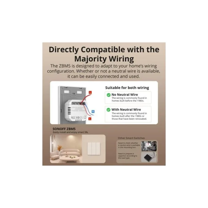 Sonoff Zigbee WiFi Smart Wall Mechanical Switch - M5 - No neutral, 2-Button White — image 4