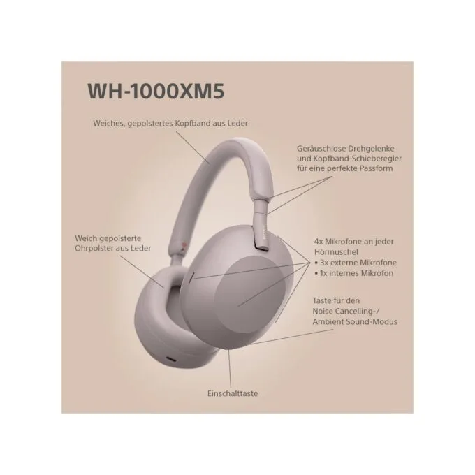 Sony WH-1000XM5 Headphones - WH-1000XM5 - Pink, Wireless, Over-Ear with ANC — image 4