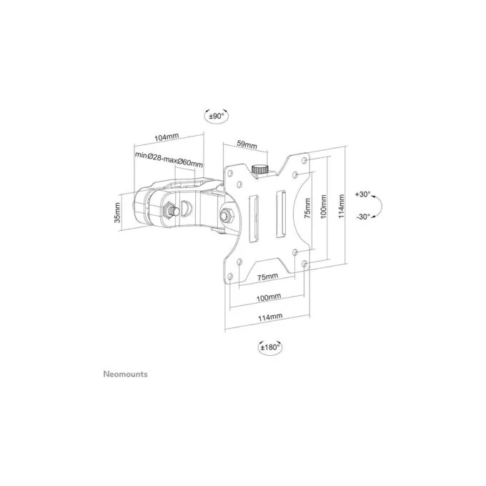 Stangenhalterung. voll beweglich. (Ø28-60 mm) für 17-32' Bildschirme 8KG FL40-430BL11 Neomounts — image 4