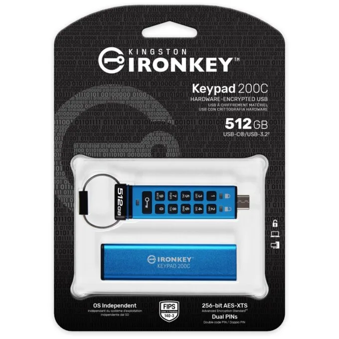 STICK 512GB Kingston IronKey Keypad 200C - Blue, retail - AES-256, USB-C, 3.2 Gen1 — image 3