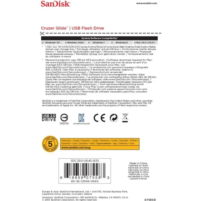STICK 64GB USB 2.0 SanDisk Cruzer Glide - Black - 64GB USB Flash Drive — image 5