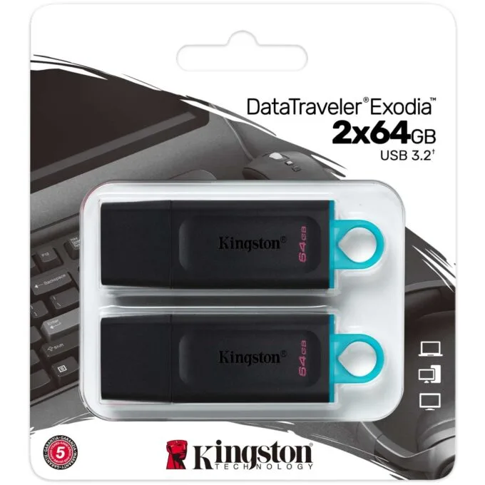 STICK 64GB USB 3.2 Kingston DataTraveler Exodia 2-Pack - Black Teal — image 6