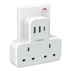 Tessan 2-Gang plug Through UK Charger 2 USB A USB C 13A - TS-221-C - 2 USB A USB C 13A