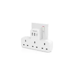 Tessan 3-Gang plug Through UK Charger 2 USB A USB C 13A - TS-223-C - 3-Gang plug Through UK Charger 2 USB A USB C 13A