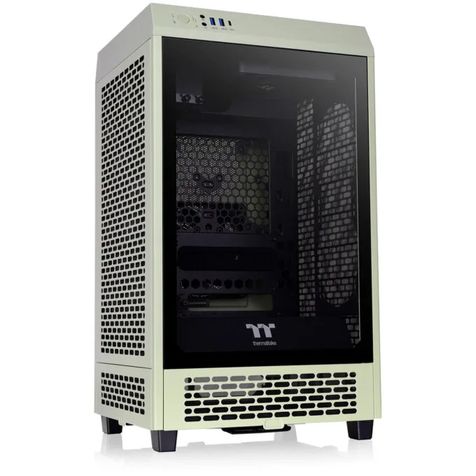Thermaltake Tower 200 TG - Mini-ITX PC Case, Tempered Glass, Green, Fits 380mm GPU — image 1