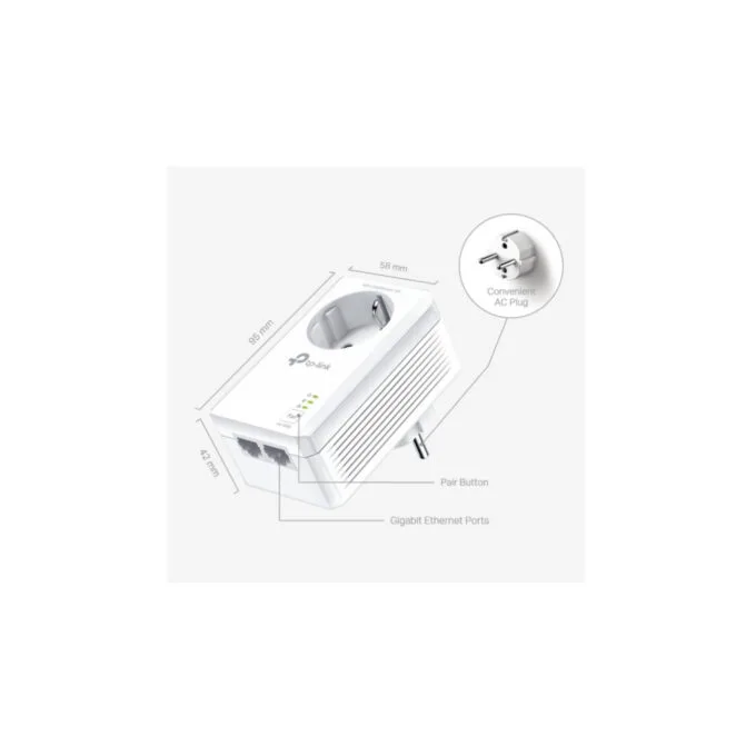 TP-Link Powerline Adapter Kit - TL-PA7027P KIT - AV1000 HomePlug AV2, 2x Gigabit Ports, Passthrough Socket — image 2