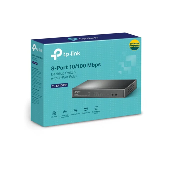 TP-Link SF1008P - 8-Port 10/100Mbps PoE Desktop Switch, 8 PoE+ Ports (57W), Black Metal — image 4
