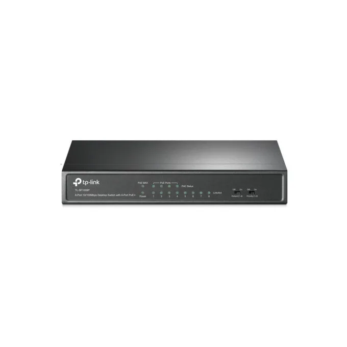 TP-Link SF1008P - 8-Port 10/100Mbps PoE Desktop Switch, 8 PoE+ Ports (57W), Black Metal — image 1