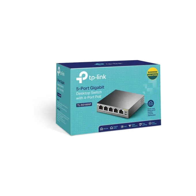 TP-Link SG1005P 5-Port Gigabit PoE Switch - SG1005P - Black, Metal enclosure, 4 PoE ports, Unmanaged — image 5
