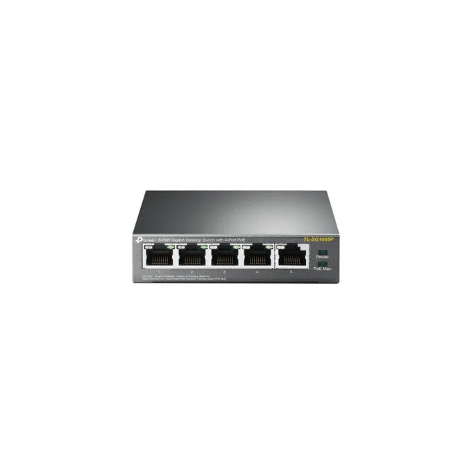 TP-Link SG1005P 5-Port Gigabit PoE Switch - SG1005P - Black, Metal enclosure, 4 PoE ports, Unmanaged — image 1