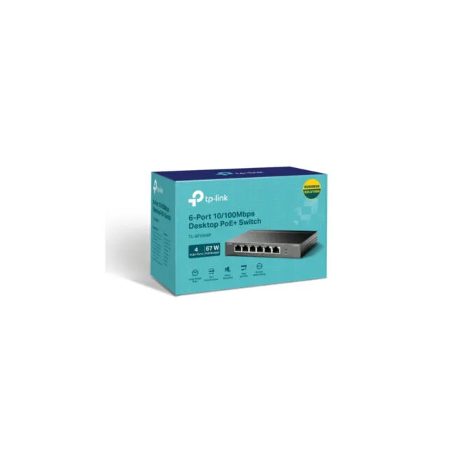 TP-Link TL-SF1006P - 6-Port 10/100 Fast Ethernet Unmanaged PoE Switch, 4x PoE+ Ports, Black — image 3
