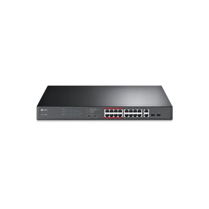 TP-Link TL-SL1218MP - 16-Port PoE+ Unmanaged Switch (16×10/100 + 2×Gigabit), 192W PoE Budget, Black — image 1