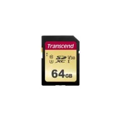 Transcend SDXC Card 64GB - SDC500S - SD, 95 MB/s read / 60 MB/s write