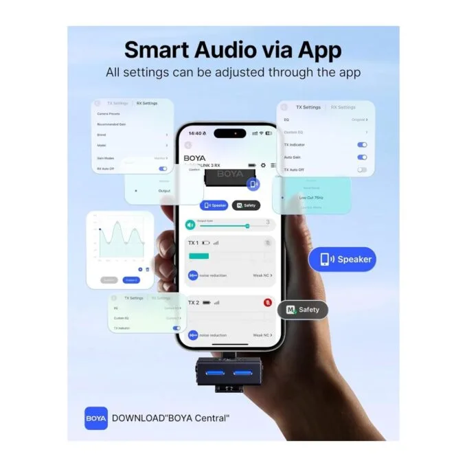 Type-C & 3.5mm AI-Powered Button Wireless Microphone - BOYALINK 3 - 2 TX + 1 RX No Case — image 7