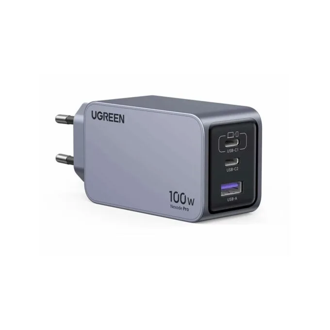 UGREEN Nexode Pro 100W GaN Charger - EU Plug, 2x USB-C, 1x USB-A, Indoor, Black/Grey — image 2
