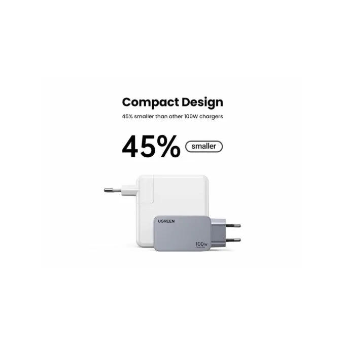UGREEN Nexode Pro 100W GaN Charger - EU Plug, 2x USB-C, 1x USB-A, Indoor, Black/Grey — image 3
