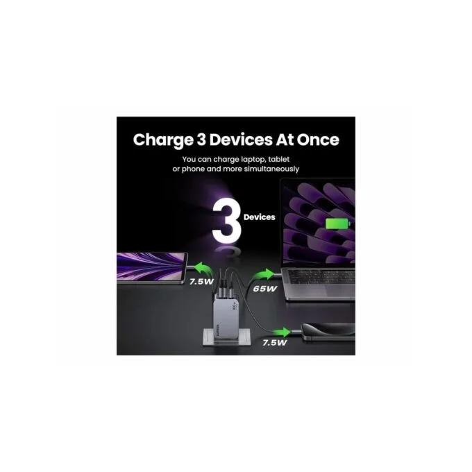 UGREEN Nexode Pro 100W GaN Charger - EU Plug, 2x USB-C, 1x USB-A, Indoor, Black/Grey — image 5