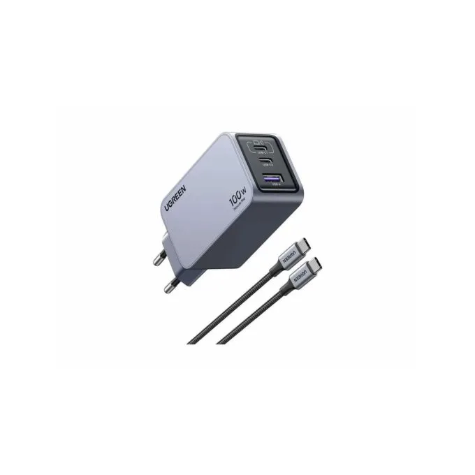 UGREEN Nexode Pro 100W GaN Charger - EU Plug, 2x USB-C, 1x USB-A, Indoor, Black/Grey — image 1