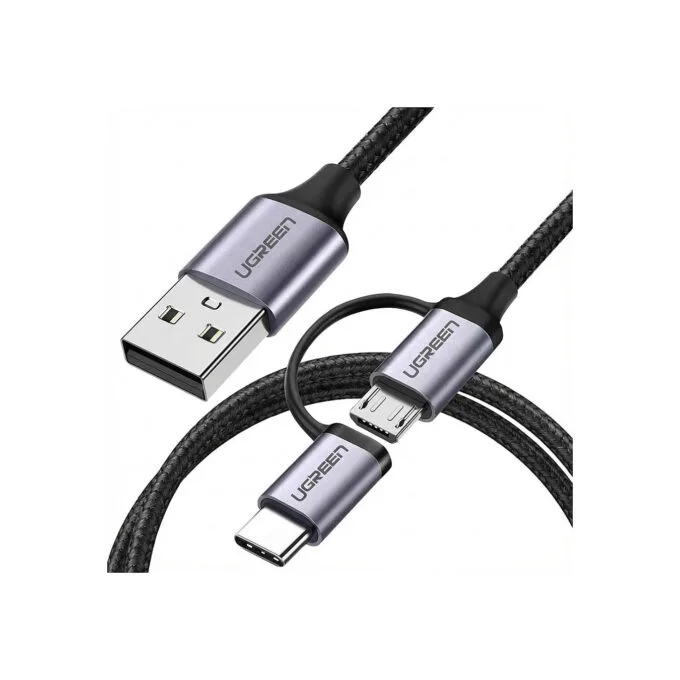 UGREEN USB-A to Micro USB + USB Type-C Cable 1m Black — image 1
