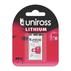 Uniross Lithium 9V Battery - MN1604 - PP3, 6AM6, 6LR61, 6LF22