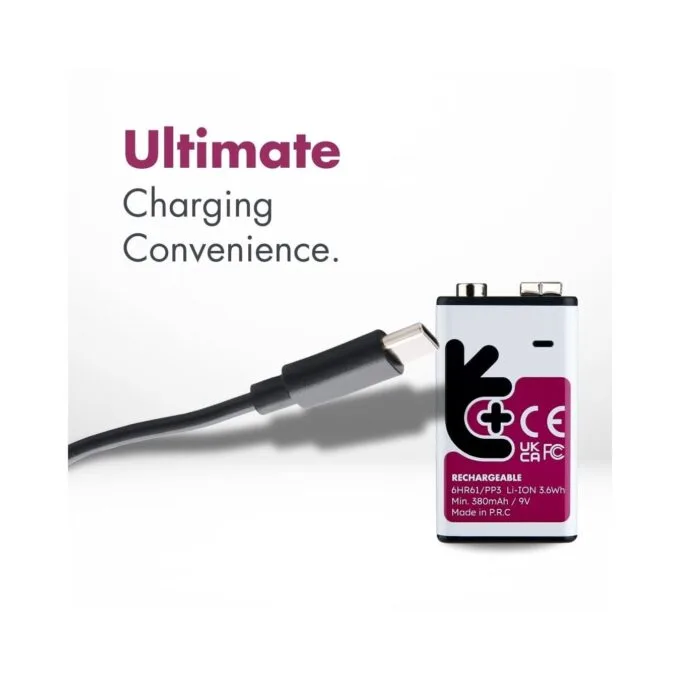 Uniross USB-C Rechargeable Lithium 9V Battery 400mah (1pc) - USB-C Rechargeable 9V Battery — image 4