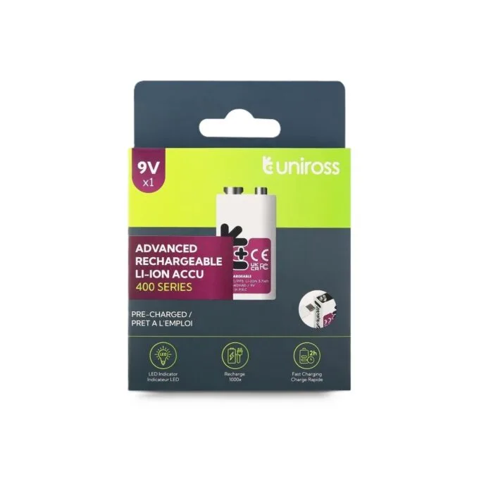 Uniross USB-C Rechargeable Lithium 9V Battery 400mah (1pc) - USB-C Rechargeable 9V Battery — image 1