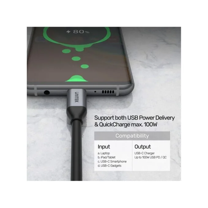 Unitek C14082ABK USB-C Cable PD100W 4K60Hz 10Gbps 1.0m — image 5