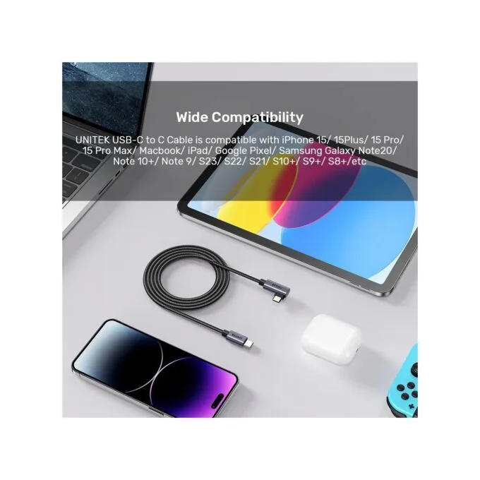 Unitek C14123BK-2M USB-C PD100W L-Shape 2m Cable — image 11