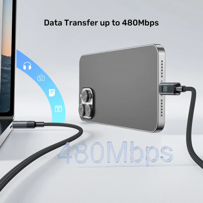 Unitek C14158A-1M USB-C to USB-C 60W PD Braided Cable w/ LED Display 1m — image 3