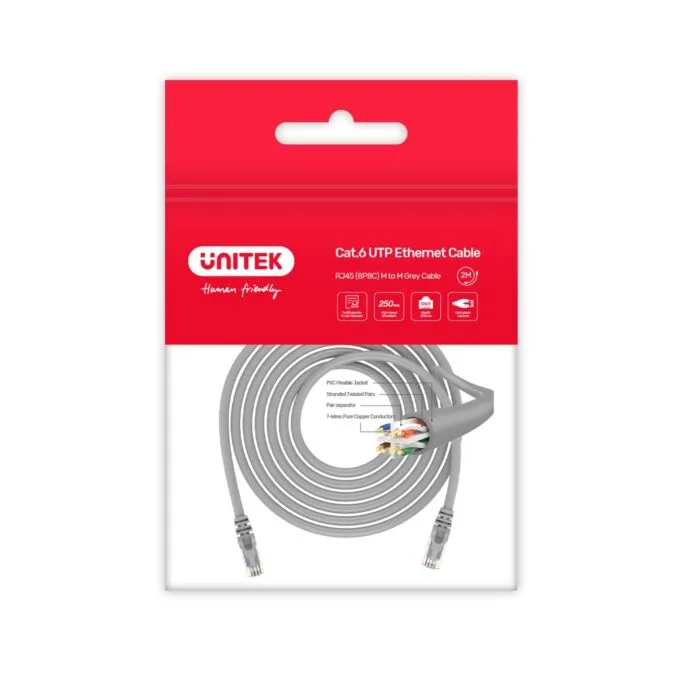 Unitek CAT6 CU Patch Cable - 2.0m - Grey — image 3