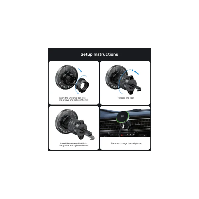 Unitek Charge Car Wireless Qi2 Magnetic 15W & AirVent Mount - P1404A - Charge Car Wireless Qi2 Magnetic 15W & AirVent Mount — image 9