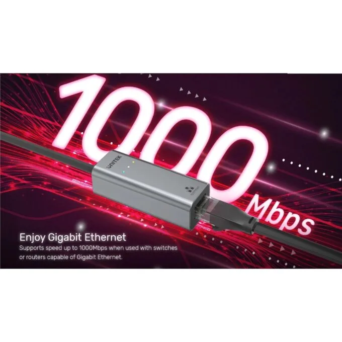 Unitek Converter USB-C to LAN Gigabit Ethernet+USB-A - Y-3465A - USB-C to LAN Gigabit Ethernet+USB-A — image 5