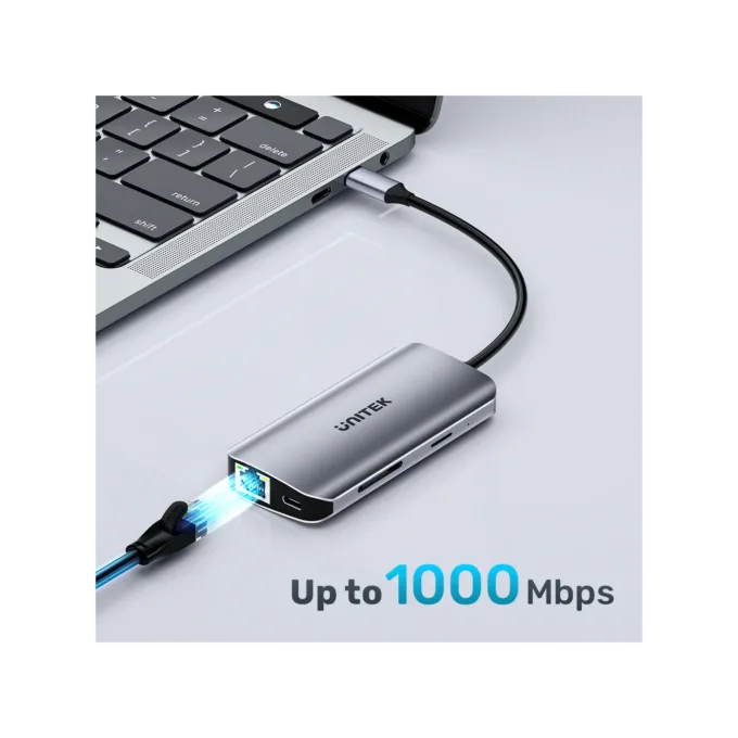 Unitek D1122A 8-in-1 USB-C Hub 2xUSB3.0 2xHDMI MST SD GbE PD100W — image 5