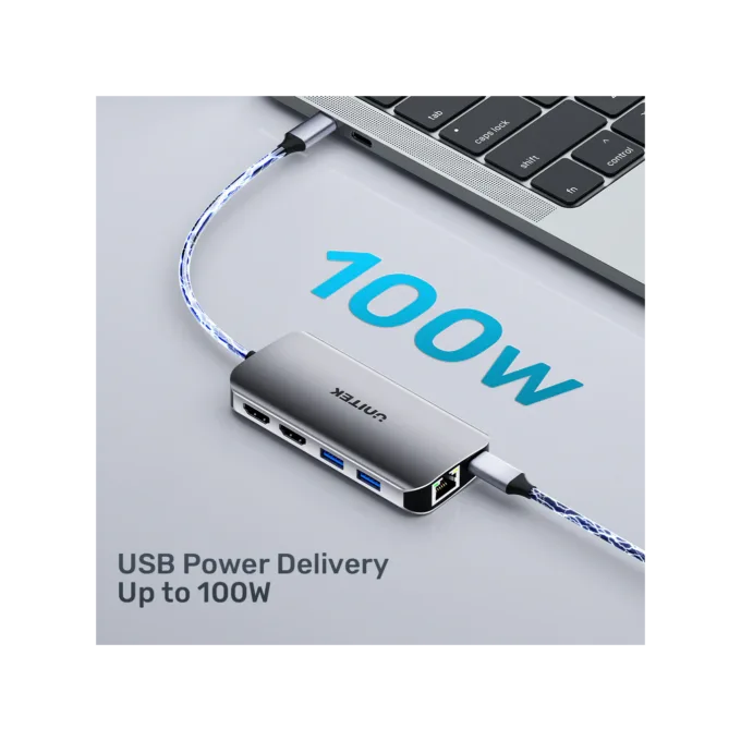 Unitek D1122A 8-in-1 USB-C Hub 2xUSB3.0 2xHDMI MST SD GbE PD100W — image 9