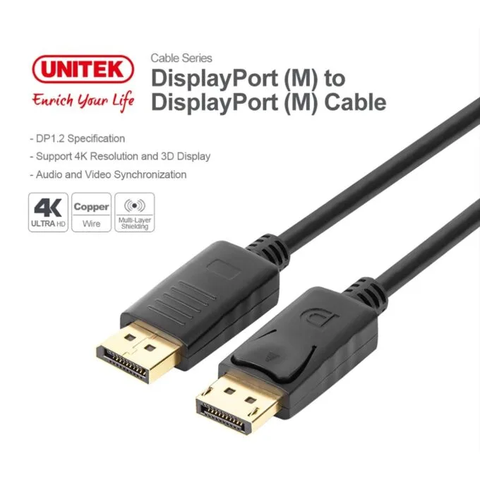 Unitek DisplayPort Cable - Y-C607BK - DisplayPort 1.2 Cable 4K60Hz 1.5m — image 2