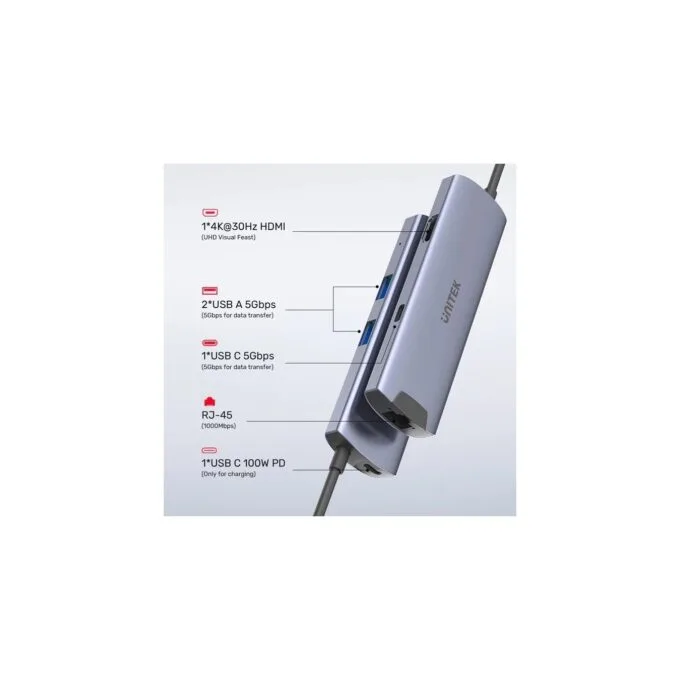 Unitek H1112F USB-C Hub - 2x USB3.0 1x USB-C HDMI 4K GB PD100W — image 4