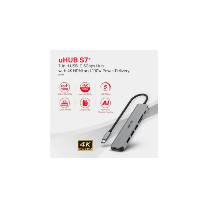Unitek H1118A uHUB S7+ 7-in-1 USB-C Hub HDMI PD100W — image 6