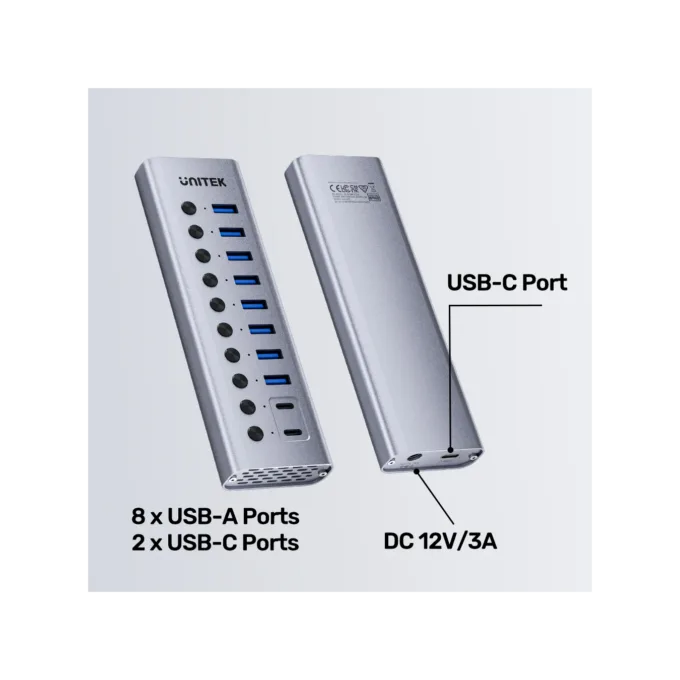 Unitek H1315B USB-C Hub 8xUSB-A Power Switch 2xUSB-C 12V3A — image 4