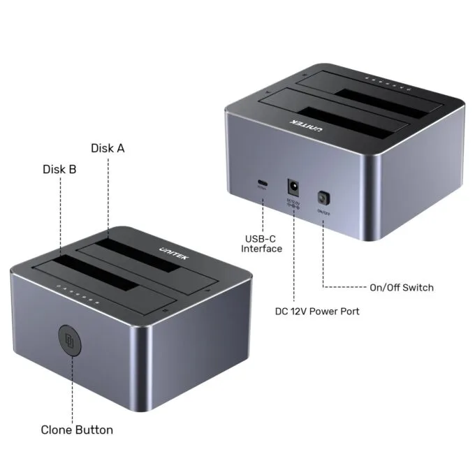 Unitek HDD Docking Station - Y-3027 - USB-C 3.1 10Gbps SATA6G Dual Bay Aluminium — image 12