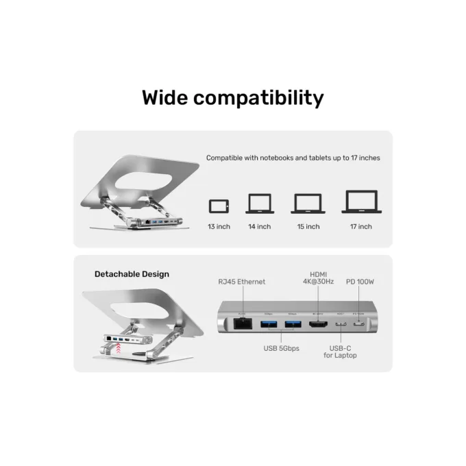 Unitek Laptop Stand with USB Hub - D1109B - 4K30Hz HDMI + FE Lan + PD100W — image 11
