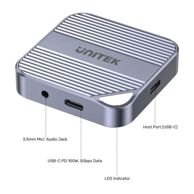 Unitek S1244C Magnetic Card Reader PD100W 4K@60Hz Audio - Space Grey — image 3