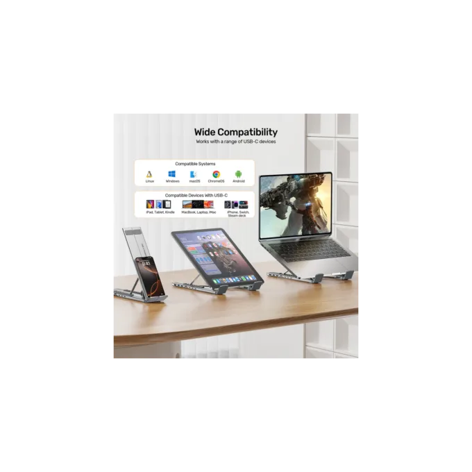 Unitek Stand for Laptop Foldable with Hub - D1137A - 2x USB-A, 1x USB-C, HDMI, SD, PD100W — image 13