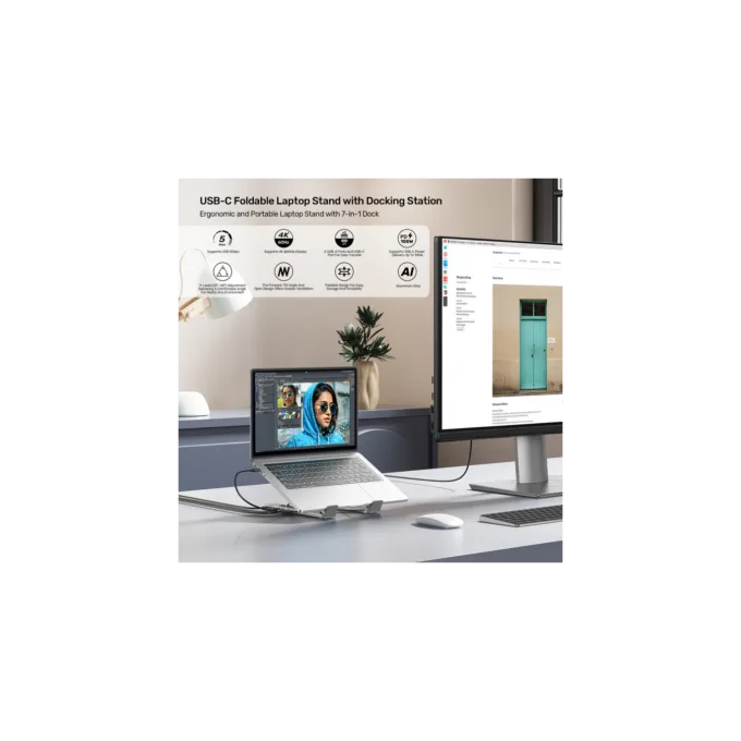 Unitek Stand for Laptop Foldable with Hub - D1137A - 2x USB-A, 1x USB-C, HDMI, SD, PD100W — image 6