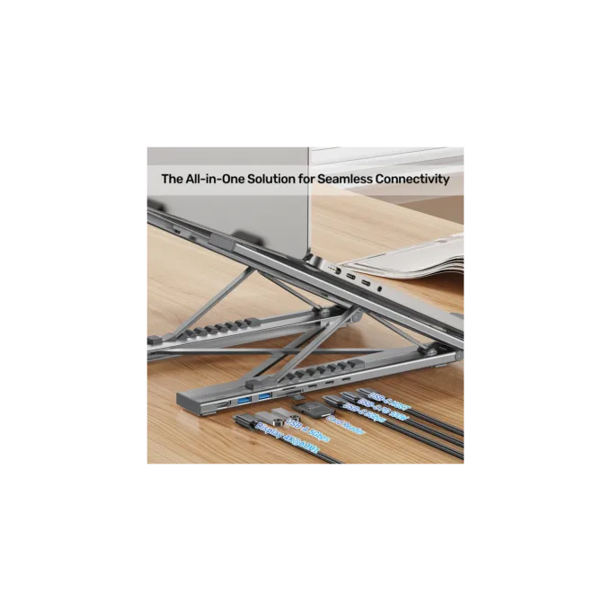 Unitek Stand for Laptop Foldable with Hub - D1137A - 2x USB-A, 1x USB-C, HDMI, SD, PD100W — image 7