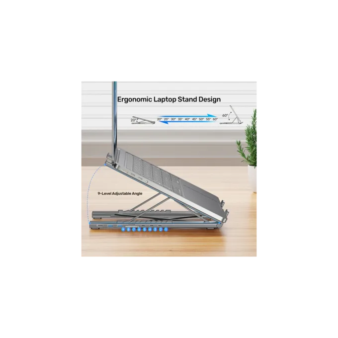 Unitek Stand for Laptop Foldable with Hub - D1137A - 2x USB-A, 1x USB-C, HDMI, SD, PD100W — image 8