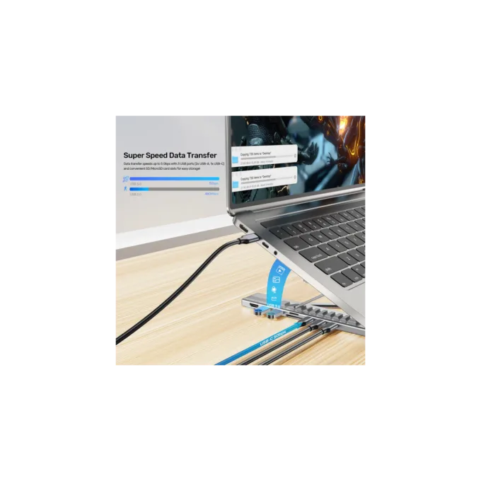 Unitek Stand for Laptop Foldable with Hub - D1137A - 2x USB-A, 1x USB-C, HDMI, SD, PD100W — image 10