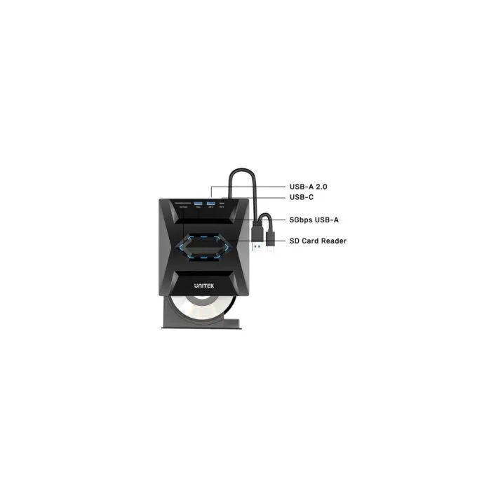 Unitek T1037A 5-in-1 External Optical Drive & USB Hub - 8x DVD — image 2