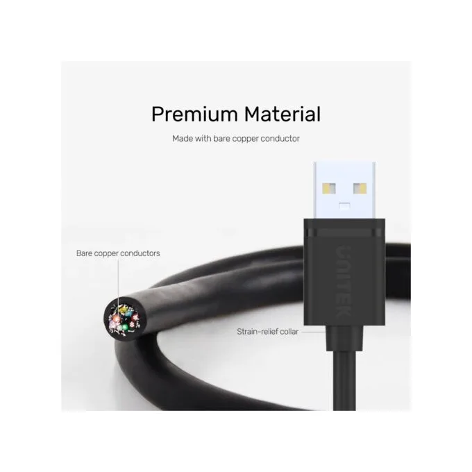 Unitek UC USB-A 2.0 M-M Cable - Y-C442GBK - USB-A 2.0 M-M Cable, 1.5m — image 6