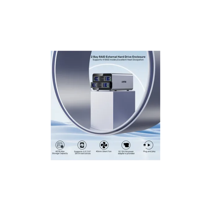 Unitek USB-C 2-Bay External SATA HDD Enclosure - S1308C - with RAID — image 3